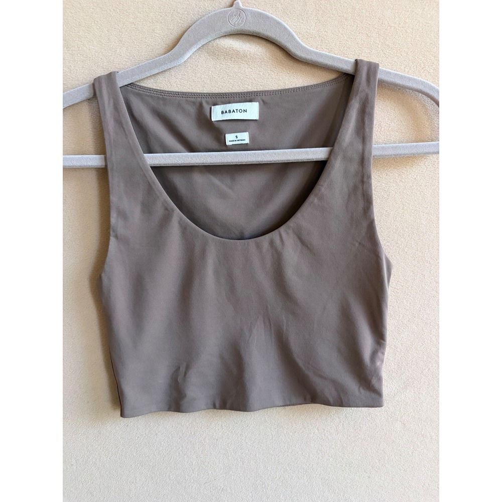 Aritzia Babaton Contour Scoopneck Cropped Tank Brown Taupe Small Sleeveless Top